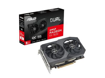ASUS Dual Radeon™ RX 7600 V2 OC Edition 8GB GDDR6 Graphics Card (PCIe 4.0, 8GB GDDR6, HDMI 2.1, DisplayPort 1.4a, 2.5-Slot Design, Axial-tech Fans, GPU Tweak III)