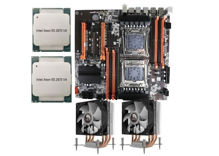 CHIST SERVER Dual CPU Motherboard | Intel Dual Xeon E5 2673 V4 Processors | Dual Cooling Fan | SATA Cable